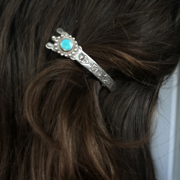 Vintage Accessories Sterling Silver Navajo Turquoise Hair Clip